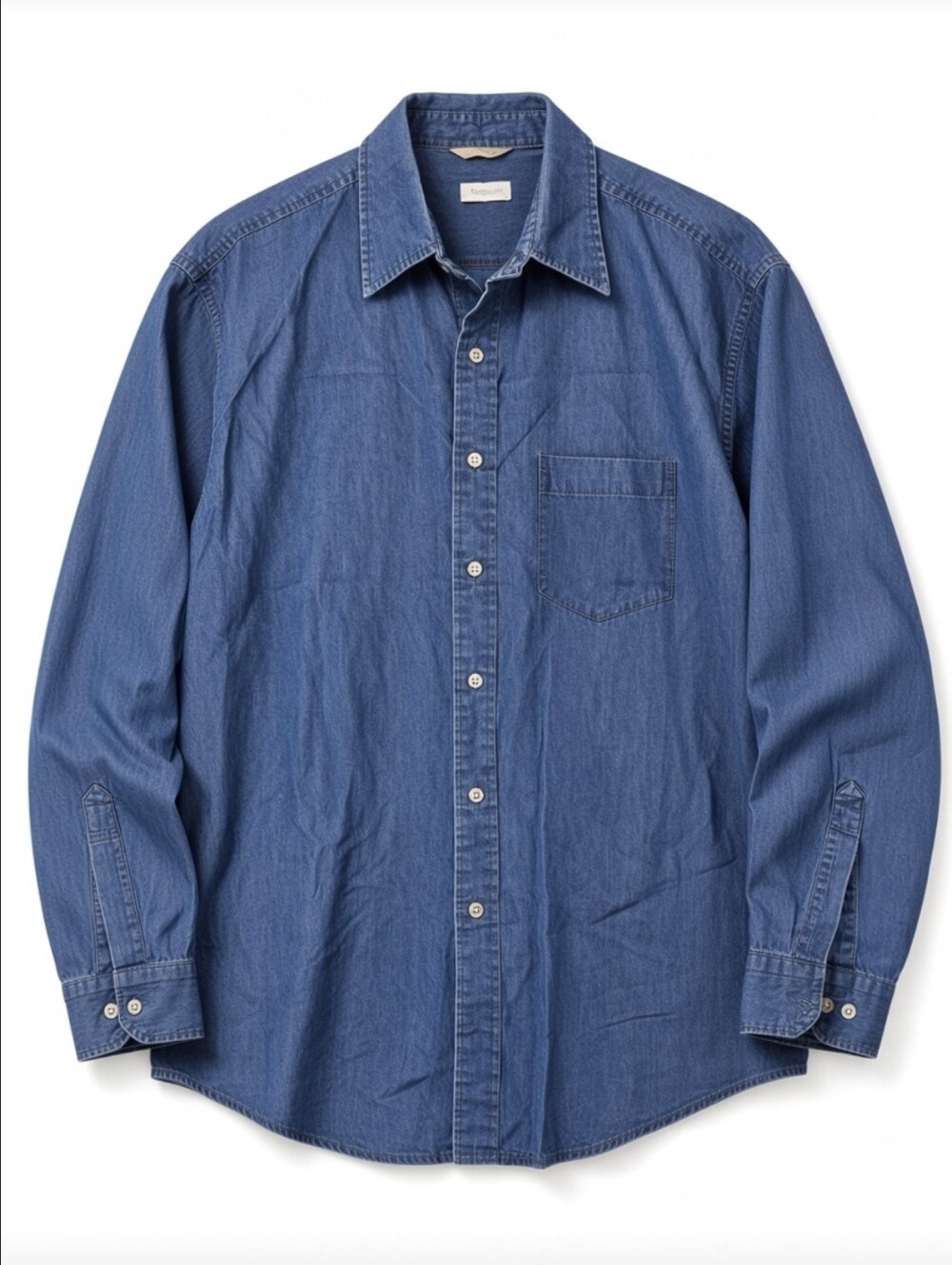 Van Heusen Mens Large 16-16.5 Blue Denim Button Down Long Sleeve Shirt Cotton